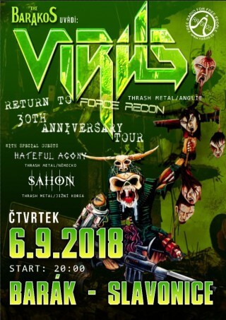 Koncert Virus, Hateful Agony, Sahon - Slavonice, The Barakos 06.09.2018